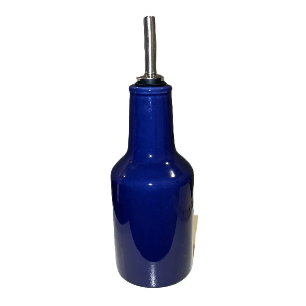 Sur La Table Everyday Blue Earthenware Oil Dispenser With Stainless Steel Spout